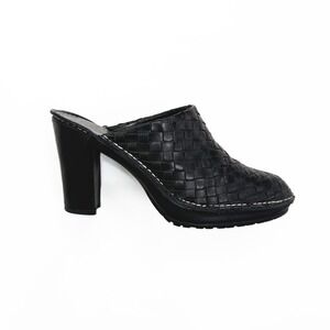 VTG Donald Pliner Mules Womens 8 Black Leather Woven Western Retro Cowgirl 90s